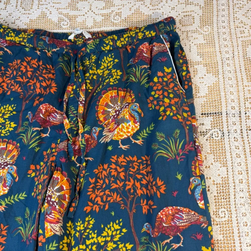 Printfresh Retired Turkey Print Pajama Pants Dark Blue Cotton Festive Feast Sz L